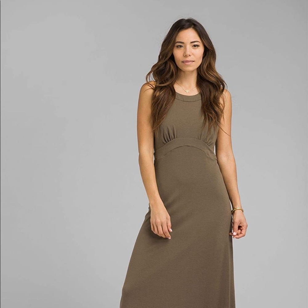 PrAna Calexico Maxi racer back dress, olive green, Size L, with built in bra